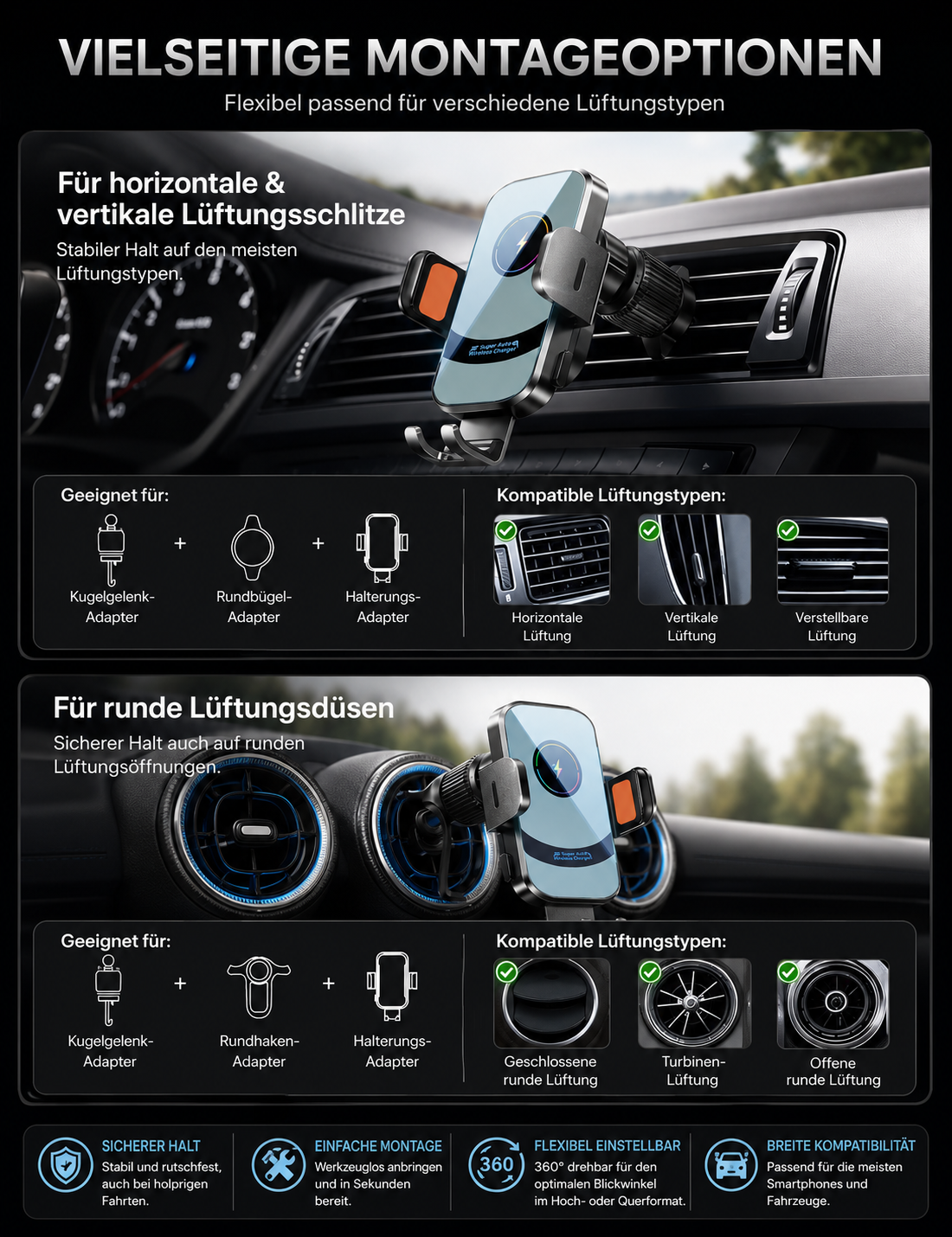 Handyhalterung Auto magnetisch mit Lade Funktion und , Kfz Handy Halterung Auto