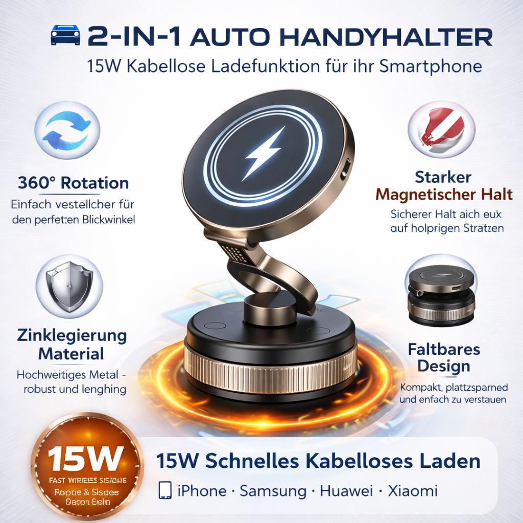 Handyhalterung Auto mit Ladefunktion 15W Magnetische  Wireless Charger