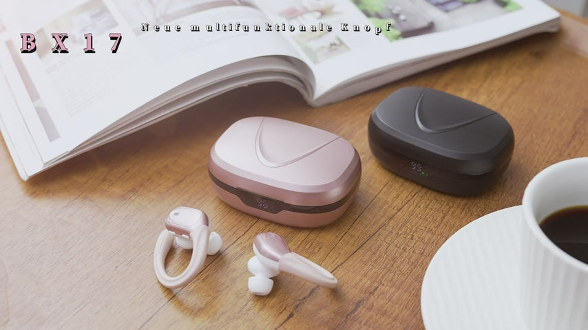 BX17 Bluetooth 5.3 Kopfhörer Kabellos, 60 Stunden Spielzeit, LED Digitalanzeige, ENC Noise Cancelling, IPX7 Wasserdicht, Sport In Ear mit Ohrhaken, USB-C Ladecase für iOS & Android