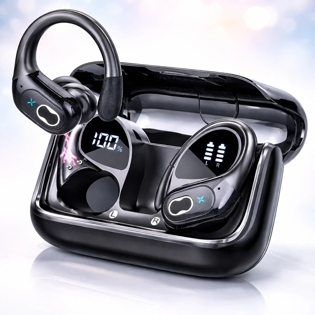 2026 HD65 Bluetooth 5.3 Kopfhörer Kabellos mit 75H Spielzeit, LED Akkuanzeige, ENC Noise Cancelling, IPX7 Wasserdicht, USB-C Schnellladung, Sport In Ear Earbuds mit Ohrbügel für iOS & Android