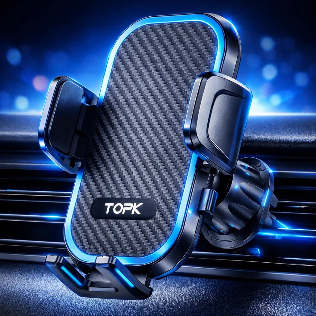 TOPK Handyhalterung Auto Lüftung, 360° Drehbar, Metallhaken Klemme, Einhandbedienung, Stabil & Sicher, Universal für iPhone, Samsung & Smartphones 4–6,7 Zoll