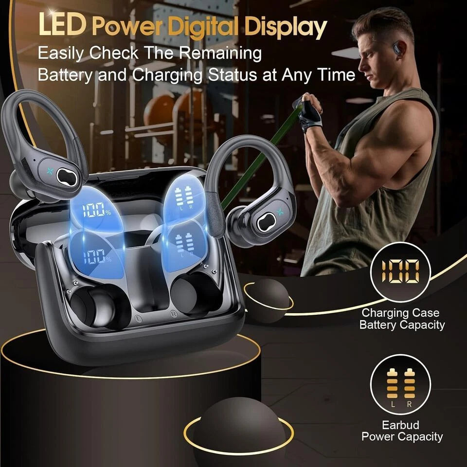 2026 HD65 Bluetooth 5.3 Kopfhörer Kabellos mit 75H Spielzeit, LED Akkuanzeige, ENC Noise Cancelling, IPX7 Wasserdicht, USB-C Schnellladung, Sport In Ear Earbuds mit Ohrbügel für iOS & Android