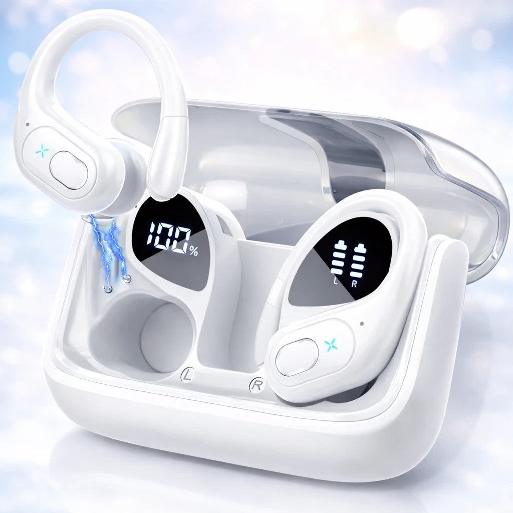 2026 HD65 Bluetooth 5.3 Kopfhörer Kabellos mit 75H Spielzeit, LED Akkuanzeige, ENC Noise Cancelling, IPX7 Wasserdicht, USB-C Schnellladung, Sport In Ear Earbuds mit Ohrbügel für iOS & Android