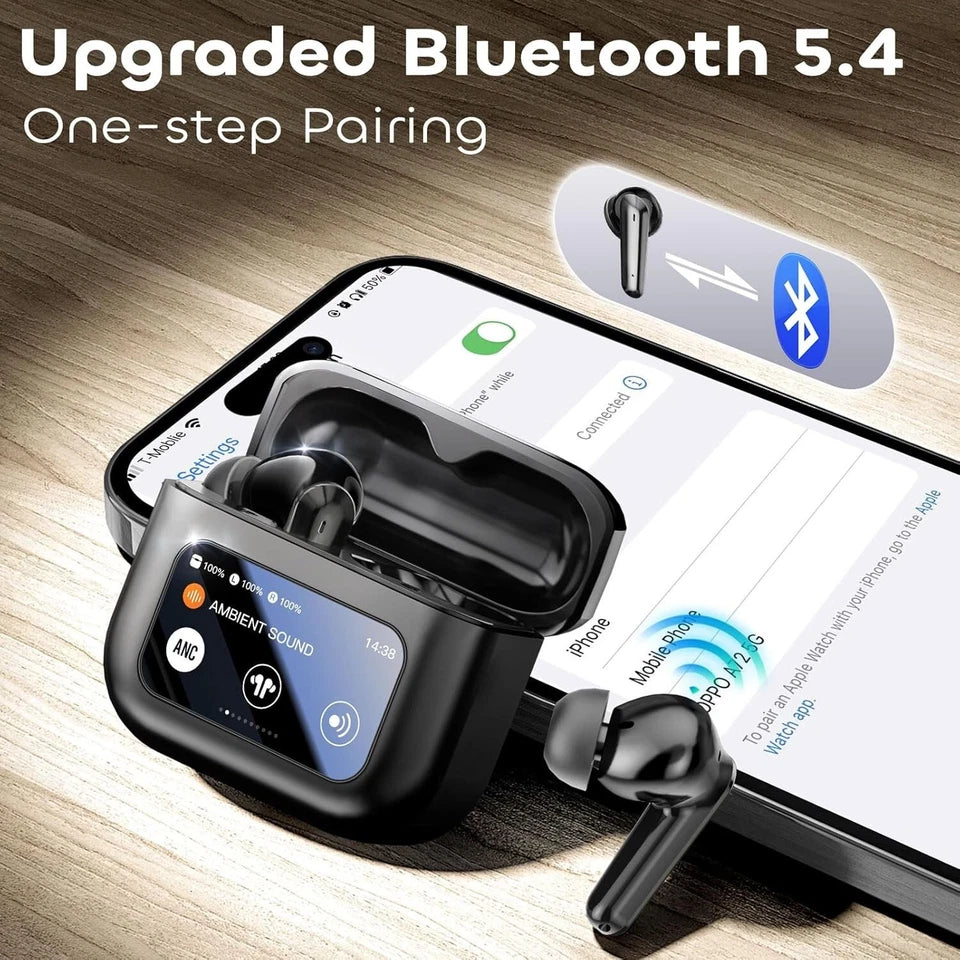 Bluetooth Kopfhörer mit ANC+ENC-Ohrhörer mit Bildschirm -Geräuschunterdrückung,