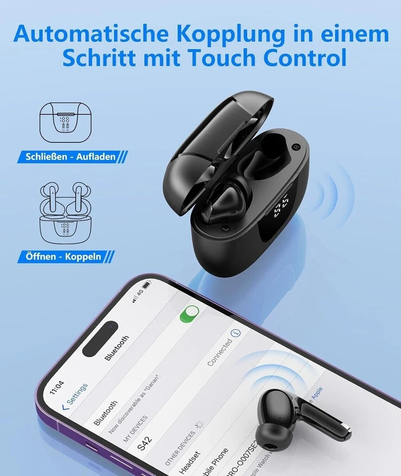 🎧 Bluetooth Kopfhörer Kabellos Bluetooth 5.3 In-Ear | 4 ENC Noise Cancelling | Hi-Fi Sound 🔊 | Touch Control | LED Lade Case 🔋